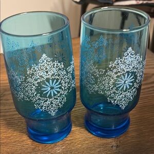 Anchor Hocking Chateau Pattern Turquoise Drinking Glasses